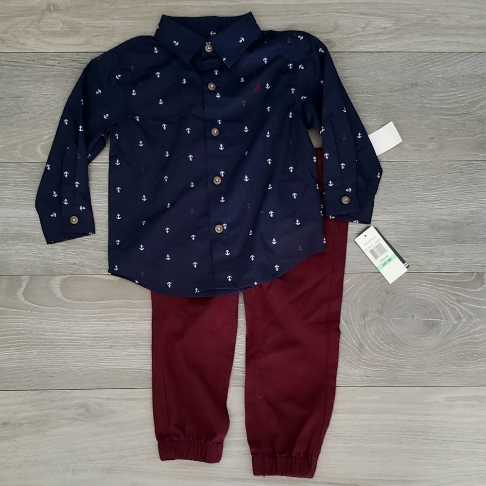 Nautica Navy Blue Anchor Top and Maroon Pants